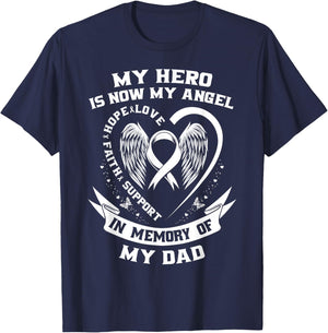 Lung Cancer Awareness Shirts Dad My Hero Is Now My Angel T-Shirt - T-Shirt | Navy