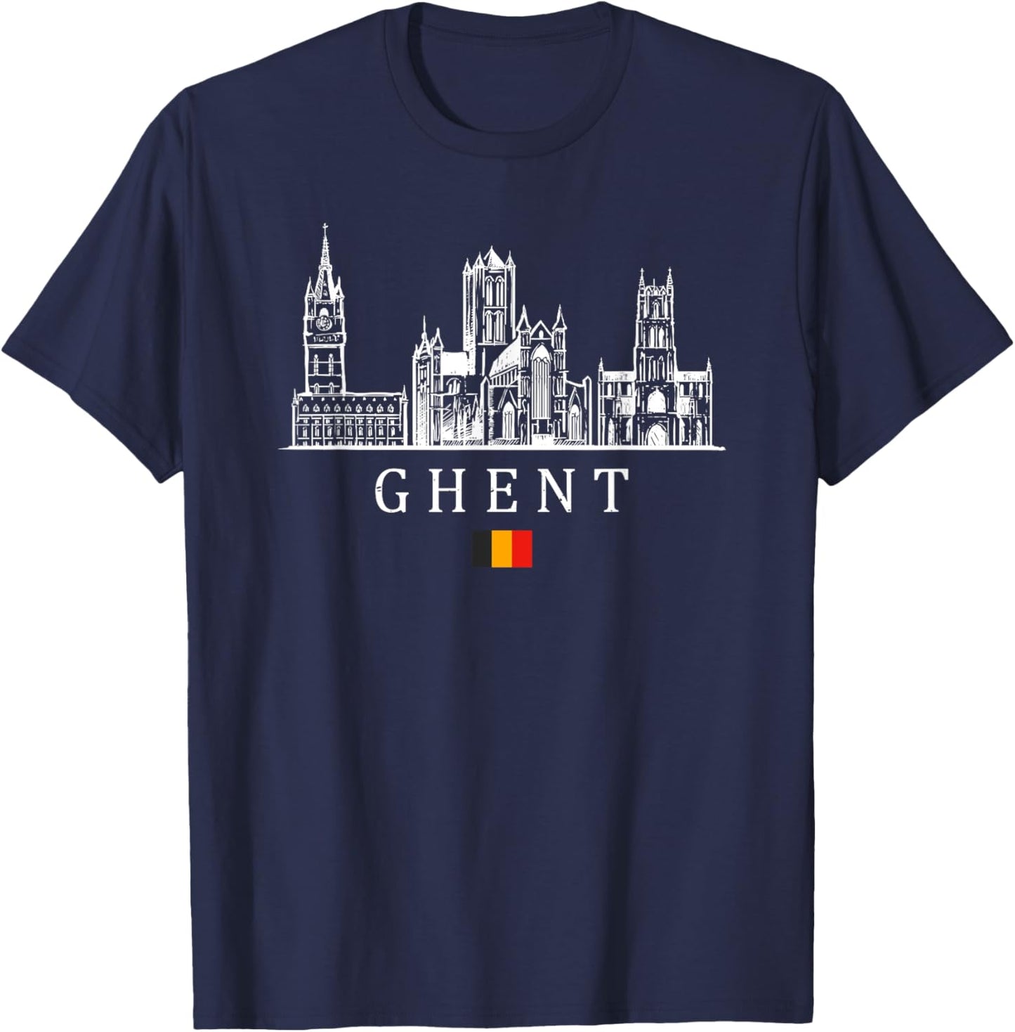 Vintage Ghent Belgium Vacation | Belgium Lover T-Shirt - T-Shirt | Navy