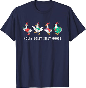 Funny Holly Christmas Jolly Silly Goose Men Women Kids T-Shirt - T-Shirt | Navy