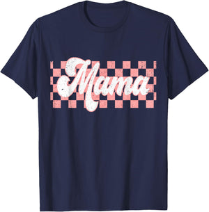 Checkered Mama Retro Mom Life Women Mothers Day New Mom T-Shirt - T-Shirt | Navy