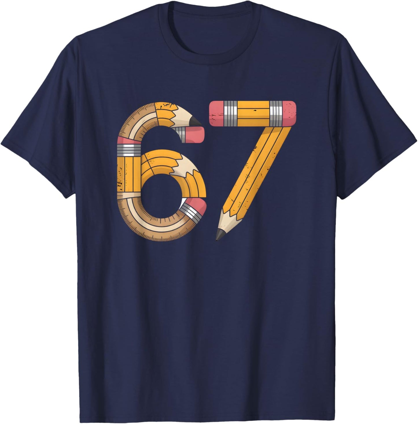 Funny 67 School Meme Trend Design for Students and Teachers T-Shirt - T-Shirt | Navy