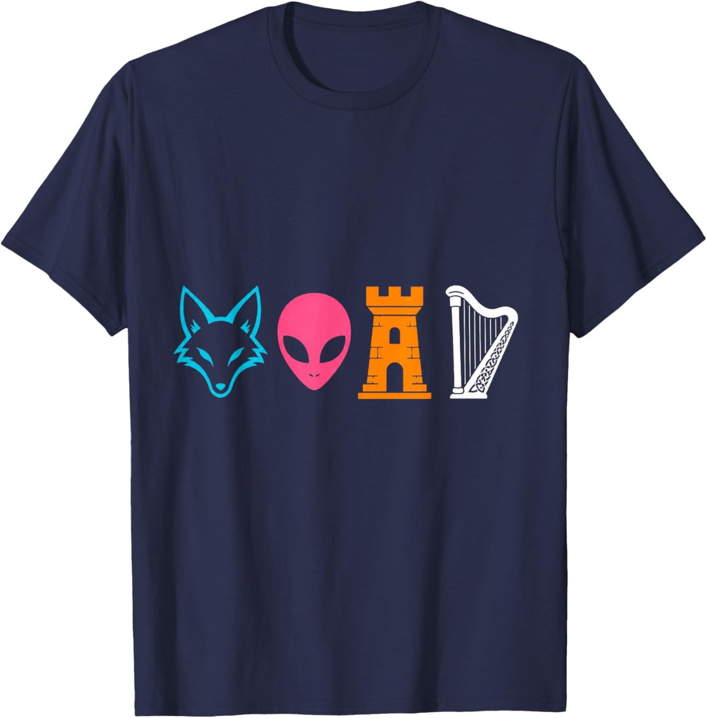Funny Irish Alien Fox Celtic Harp Tower Mythology Graphic De T-Shirt - T-Shirt | Navy