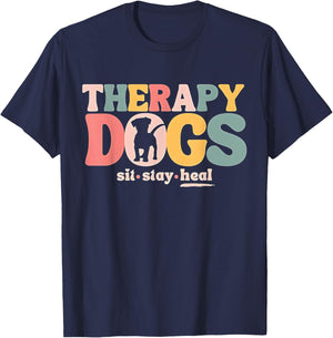 Therapy Dog Team Animal Assisted Therapy Dogs Sits Stay Heal T-Shirt - T-Shirt | Navy