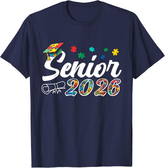Autism Graduation Senior 2026 Puzzle Autistic Boys Girls T-Shirt - T-Shirt | Navy