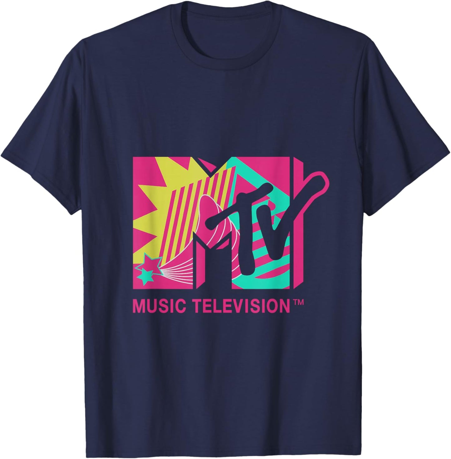 Klassisches MTV-Logo, rosa und blaugrünes Design T-Shirt - T-Shirt | Navy