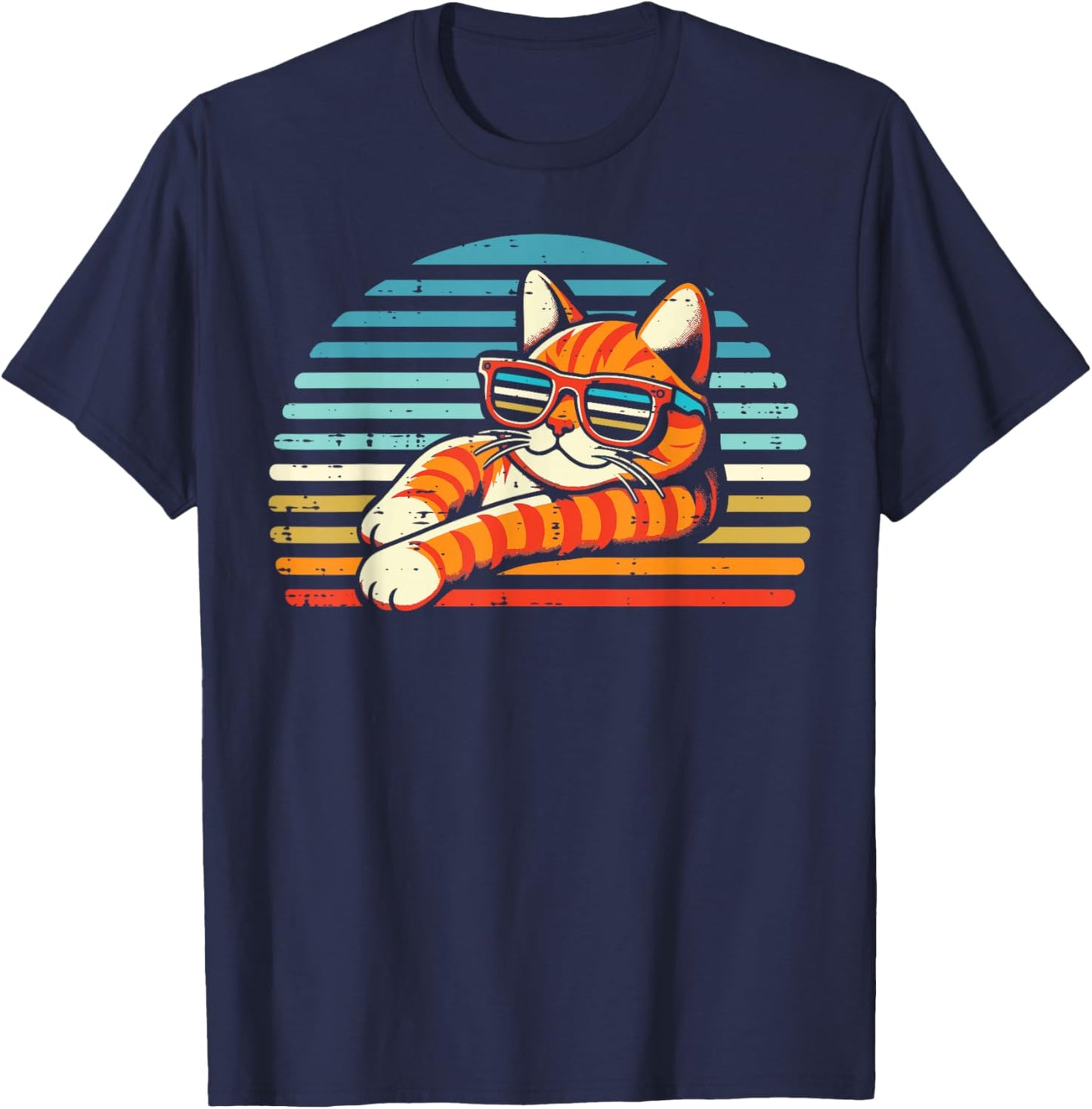 Retro Orange Cat Sunglasses Women Kids T-Shirt - T-Shirt | Navy