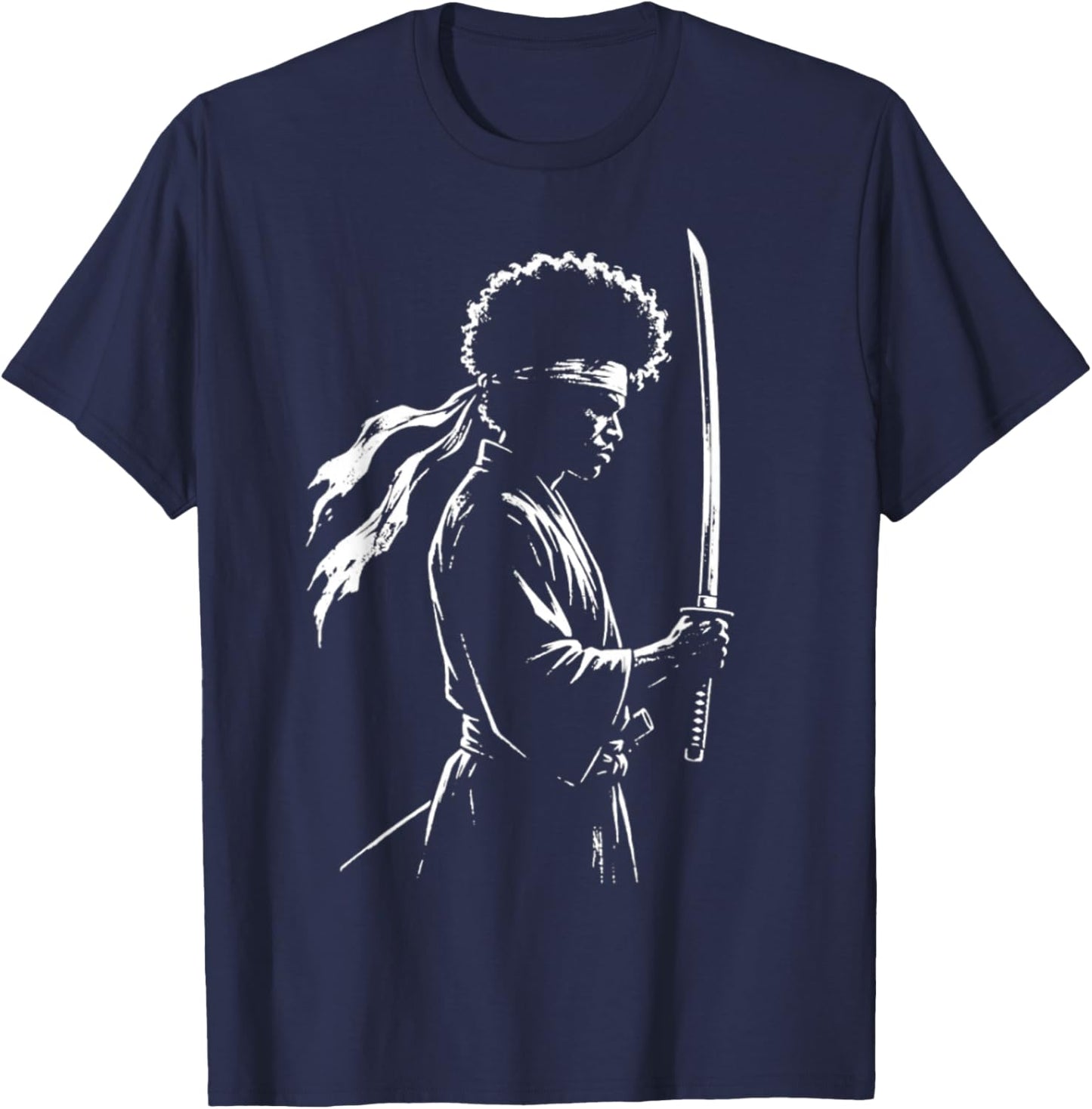 Samurai Warrior with Afro T-Shirt - T-Shirt | Navy