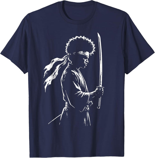 Samurai Warrior with Afro T-Shirt - T-Shirt | Navy