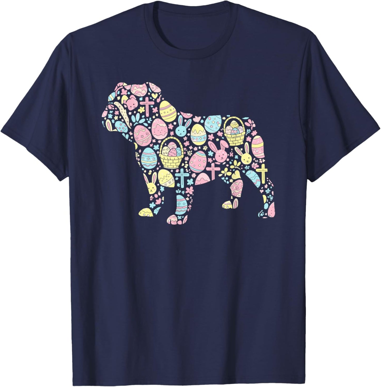 English Bulldog Bunny Easter Egg Easter Day Kids T-Shirt - T-Shirt | Navy