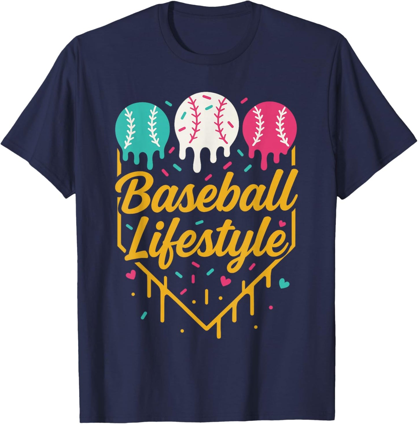 Baseball Lifestyle Shirt, Ice Cream Drip Baseball for Boys T-Shirt - T-Shirt | Navy
