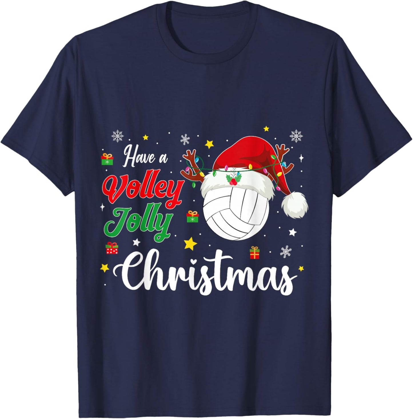 Christmas Volleyball Player Have a Volley Jolly Christmas T-Shirt - T-Shirt | Navy