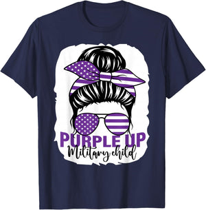 Purple Up For Military Kids Messy Bun Military Child T-Shirt - T-Shirt | Navy