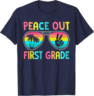 Peace Out First Grade Graduation Last Day School 1st Grade T-Shirt - T-Shirt | Navy