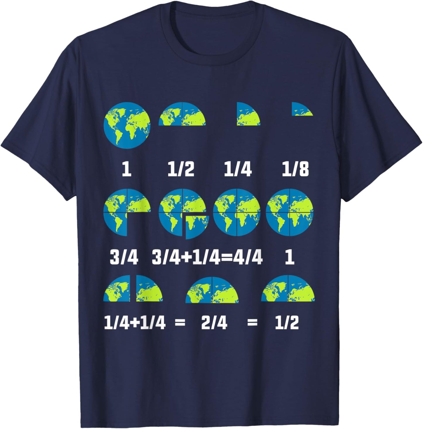 Educational Earth Day Fractions Math Learning Teacher Design T-Shirt - T-Shirt | Navy