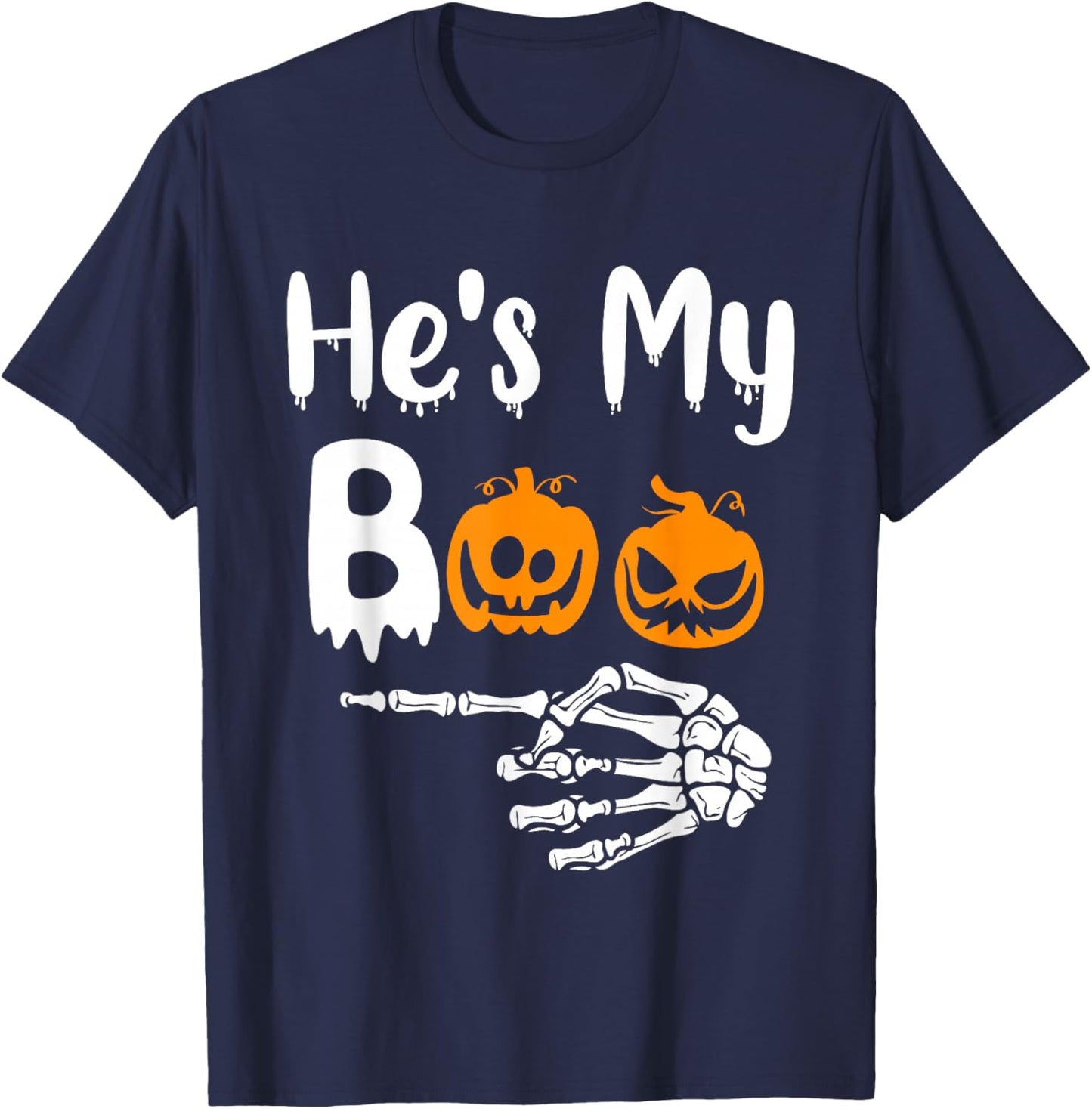 She's My Boo Matching Halloween Pajama Couples He's My Boo T-Shirt - T-Shirt | Navy