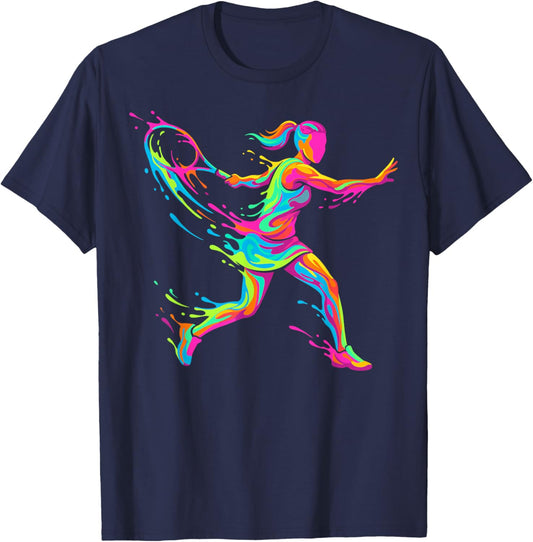 Tennis Player Woman Child and Girl T-Shirt - T-Shirt | Navy