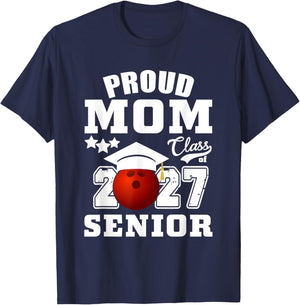 Proud Mom Class Of 2027 Senior 2027 Bowling Graduate T-Shirt - T-Shirt | Navy