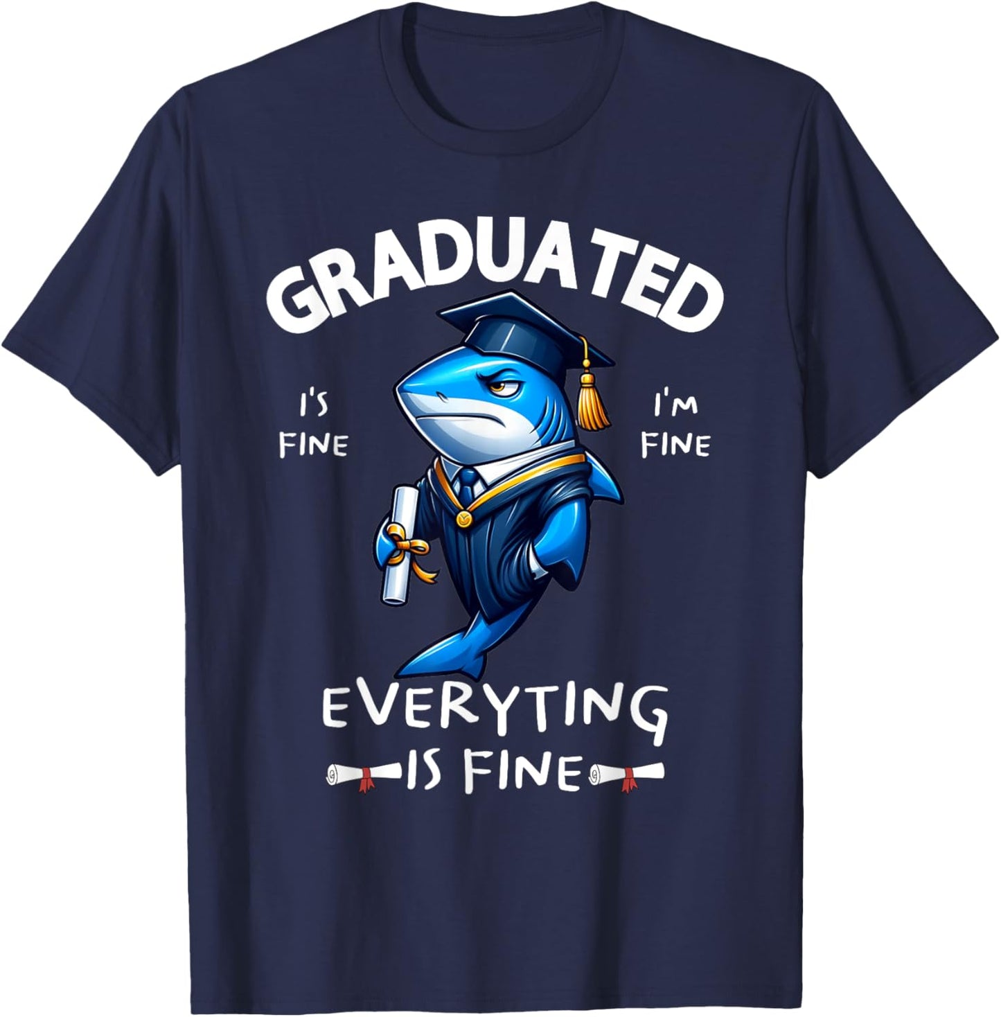 We Graduated Graduate Class 2025 Cool Shark Graduation Squad T-Shirt - T-Shirt | Navy