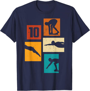 10th Birthday Swimmer Swimming 10 Year Old Boy T-Shirt - T-Shirt | Navy