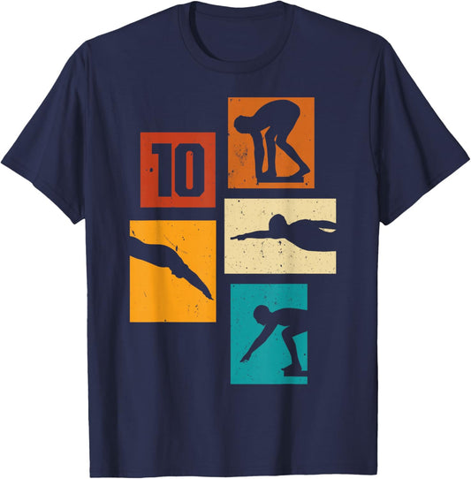 10th Birthday Swimmer Swimming 10 Year Old Boy T-Shirt - T-Shirt | Navy