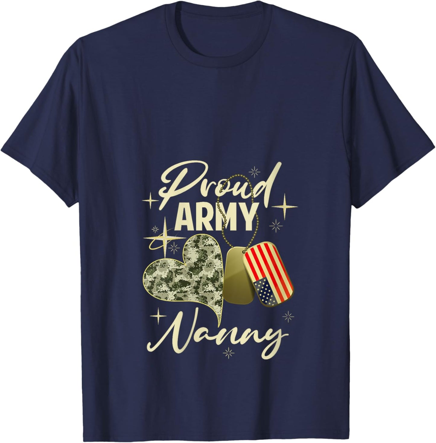 Proud Army Nanny Camouflage Mother's Day Dog Tag US Flag V-Neck T-Shirt - T-Shirt | Navy