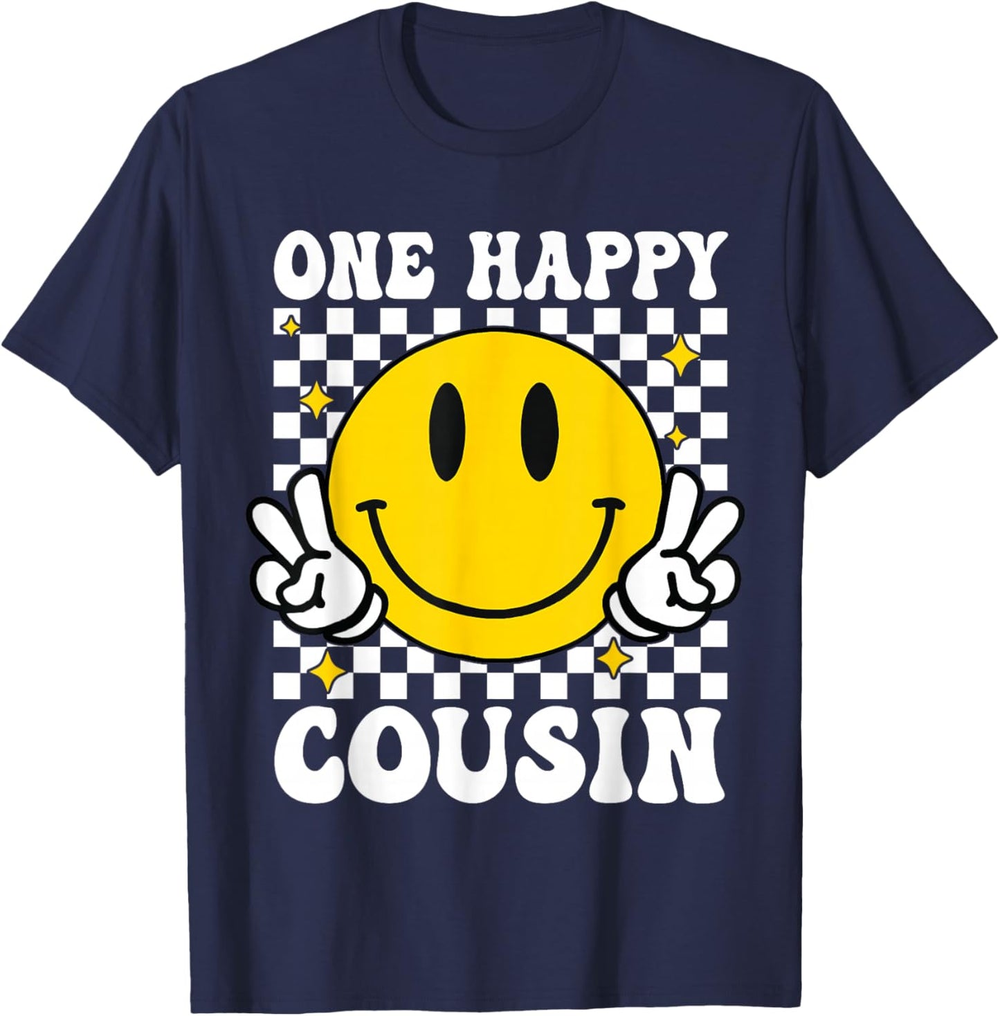 One Happy Dude Cousin happy face 1st Birthday Family T-Shirt - T-Shirt | Navy
