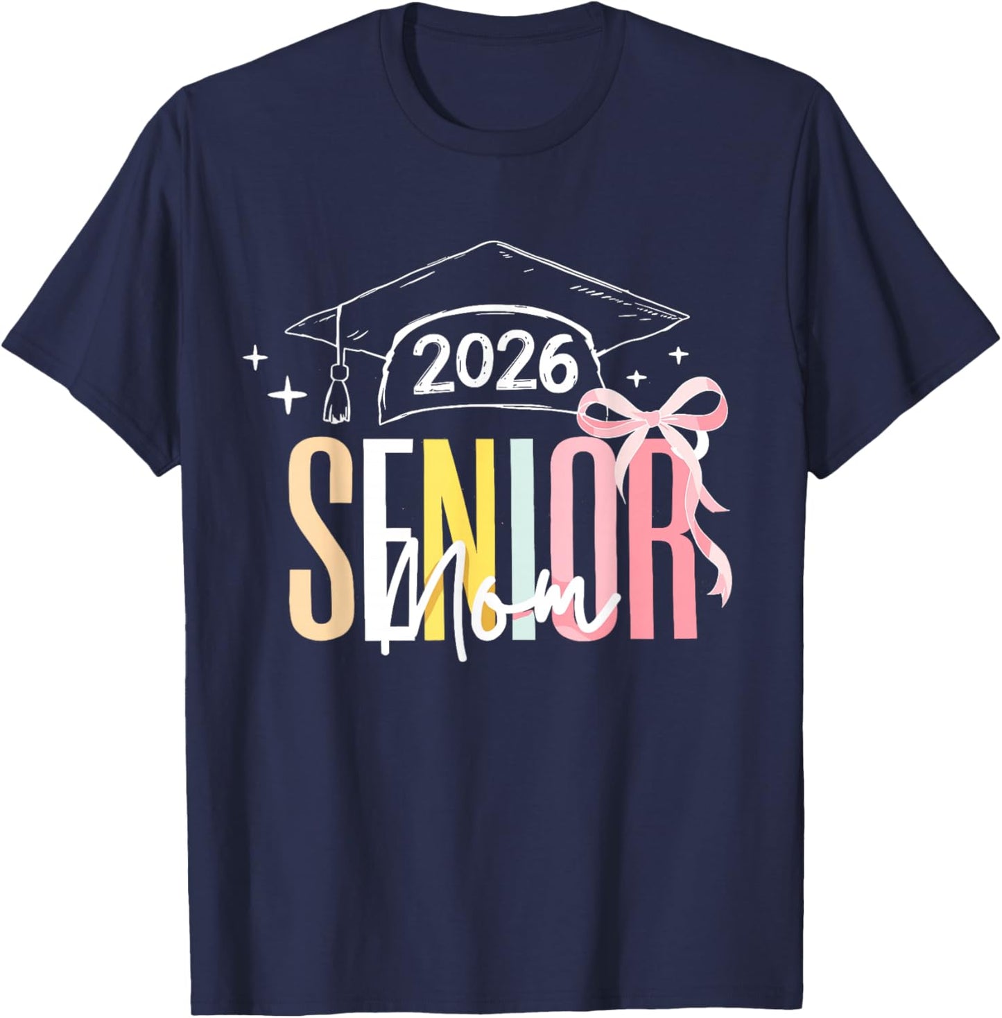 High School Senior Mom Class of 2026 Graduation Bow Cap T-Shirt - T-Shirt | Navy