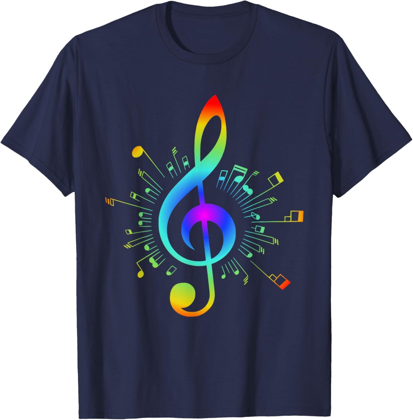 Colorful Treble Clef and Musical Notes Design for Music Love T-Shirt - T-Shirt | Navy
