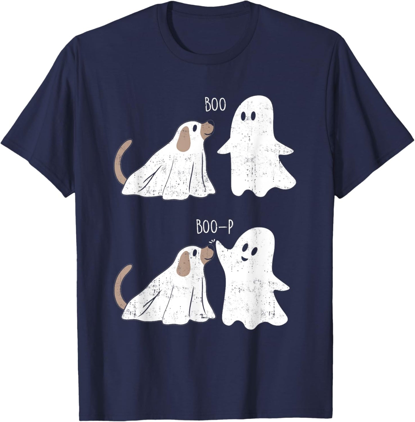 Retro Vintage Boo Boop Ghost And Dog Halloween Funny T-Shirt - T-Shirt | Navy