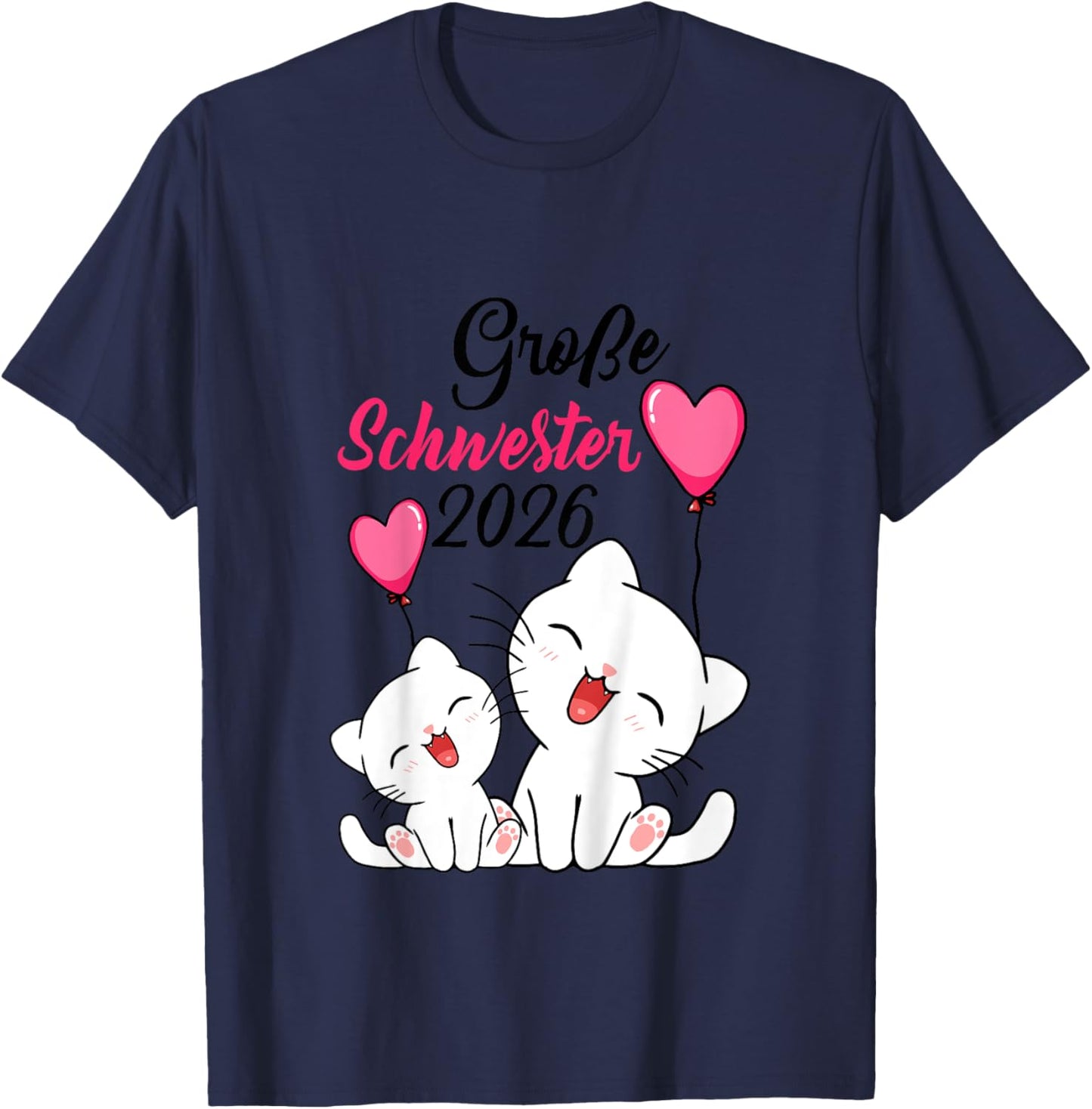 Große Schwester 2026 Baby Ankündigung Katzen Geschwister T-Shirt - T-Shirt | Navy