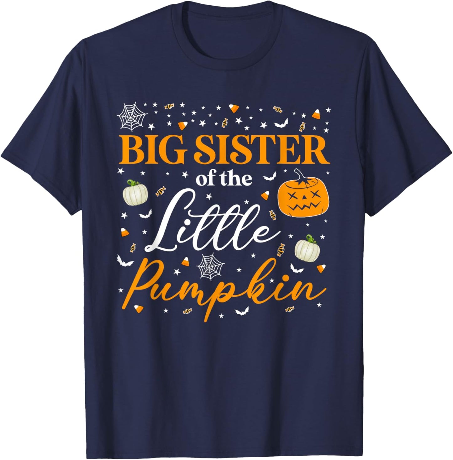 Big Sister Of The Little Pumpkin Family Matching Halloween T-Shirt - T-Shirt | Navy