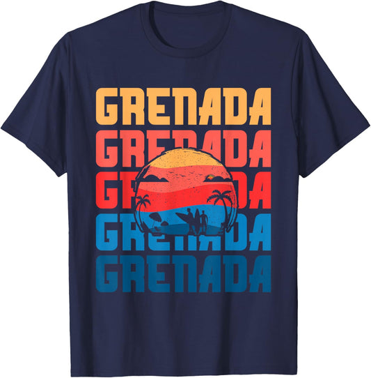 Grenada Vacation Grenadian Surfing Souvenir Retro T-Shirt - T-Shirt | Navy
