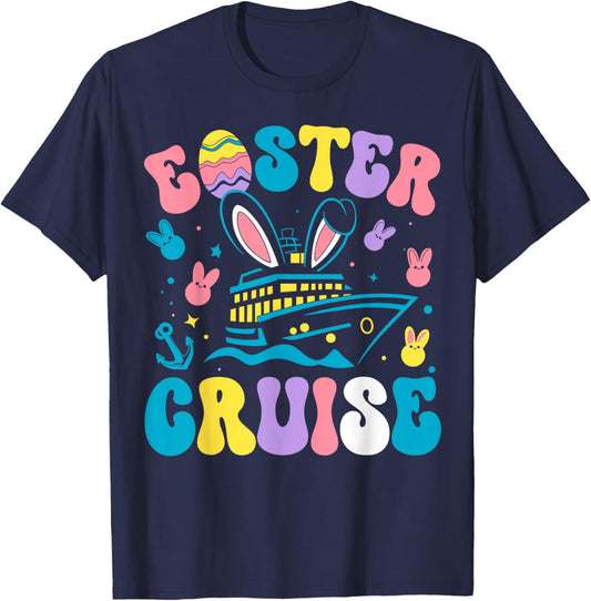 Groovy Easter Cruise Crew Easter Day Cruise Egg Bunny T-Shirt - T-Shirt | Navy