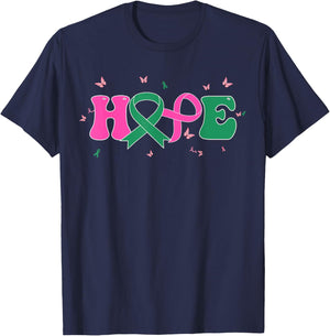 Hope Liver and Breast Cancer Awareness October Cancer Month T-Shirt - T-Shirt | Navy