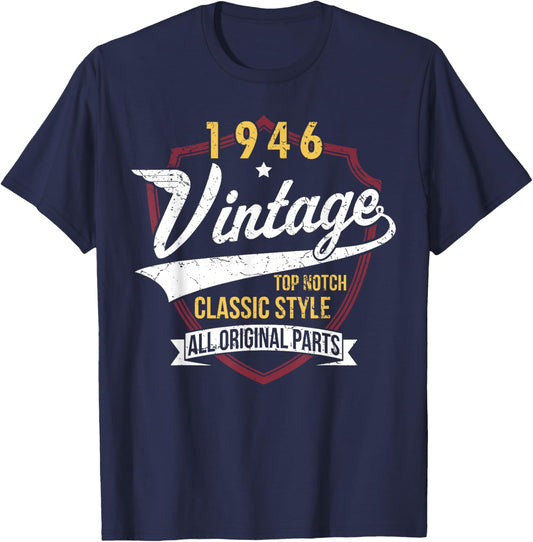 Vintage 80 Birthday Decorations Men 80yr 1946 80th Birthday T-Shirt - T-Shirt | Navy