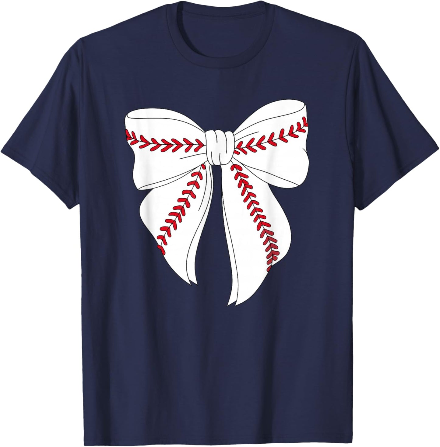 Cute Baseball Coquette Bow Girls Baseball Mom Mama T-Shirt - T-Shirt | Navy