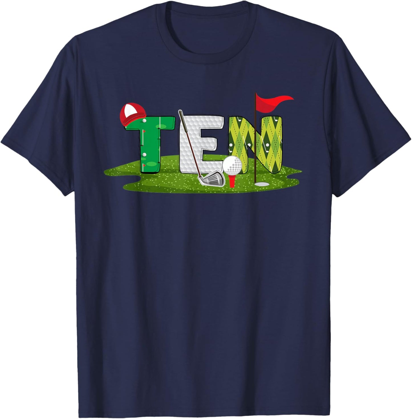 10th Birthday Golf Theme 10 Year Old Kids Sport Party T-Shirt - T-Shirt | Navy