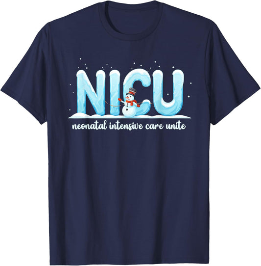 NICU Nurse Christmas Apparel Winter NICU Nurse Christmas Crew , -Adults, Black, Small, Short Sleeve, , Holiday, Casual T-Shirt - T-Shirt | Navy