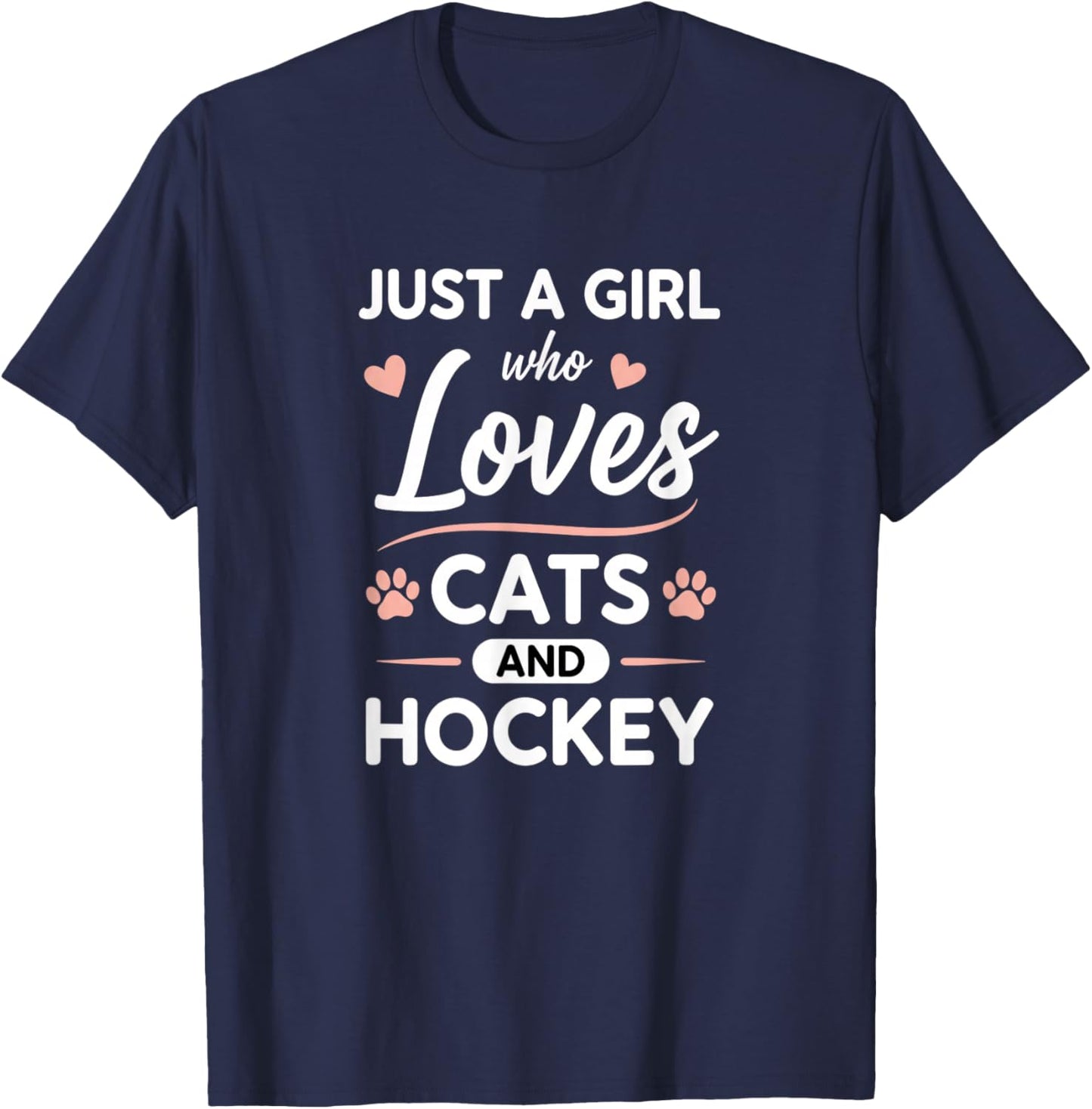 Just A Girl Who Loves Cats and Hockey Cute Cat Hockey Fan T-Shirt - T-Shirt | Navy