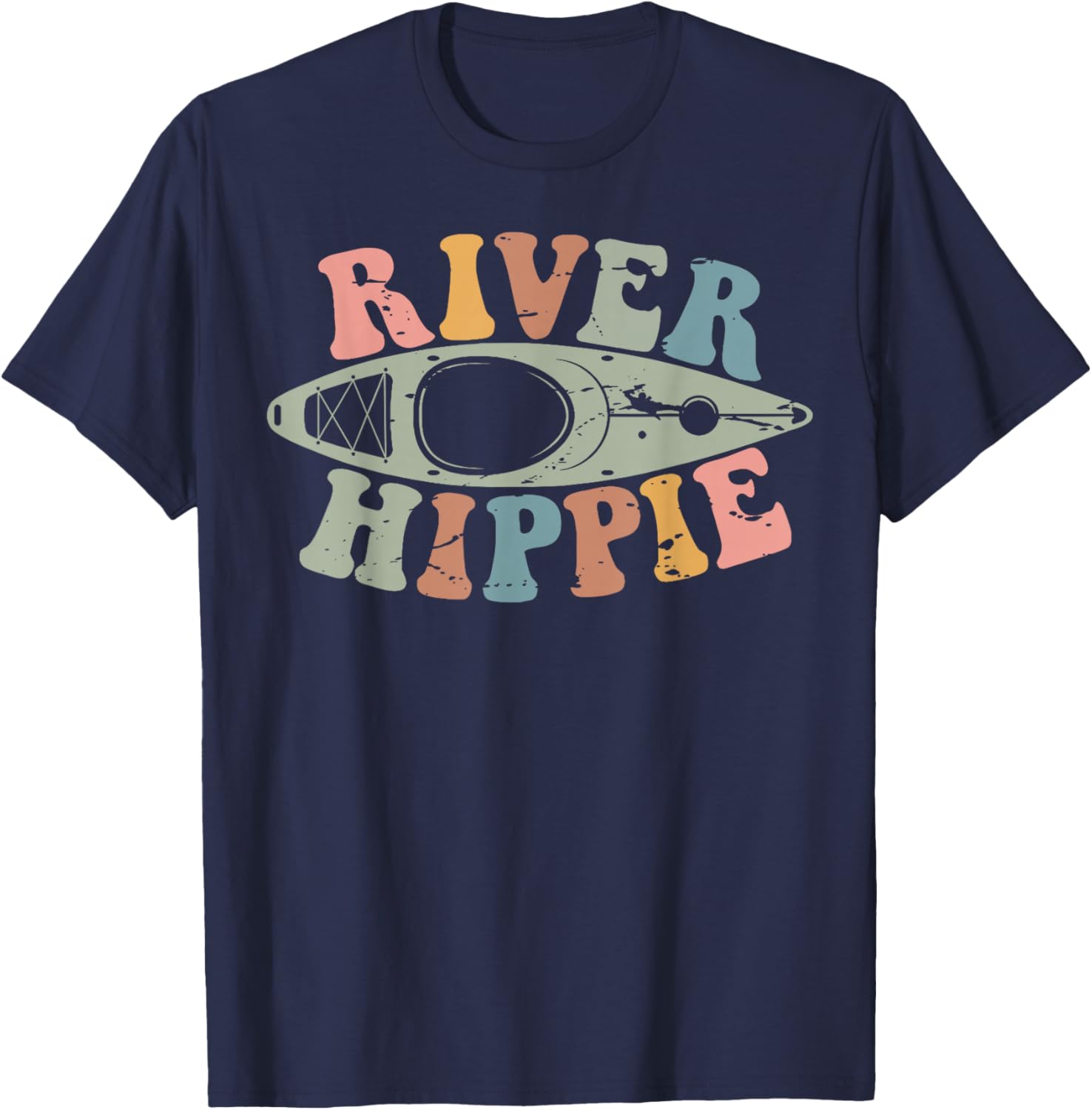 River Hippie Summer Kayaking Canoe Kayak River Rafting T-Shirt - T-Shirt | Navy