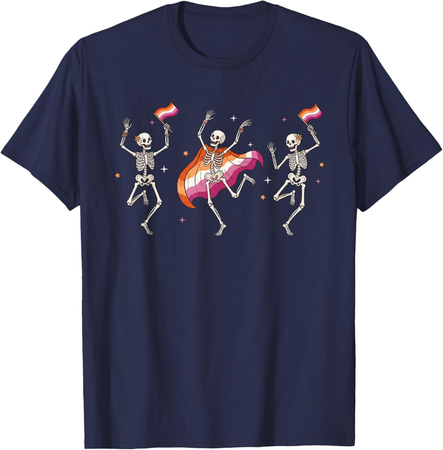 Funny Lesbian Pride Month Dancing Skeleton LGBTQ Les Women T-Shirt - T-Shirt | Navy