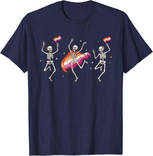 Funny Lesbian Pride Month Dancing Skeleton LGBTQ Les Women T-Shirt - T-Shirt | Navy