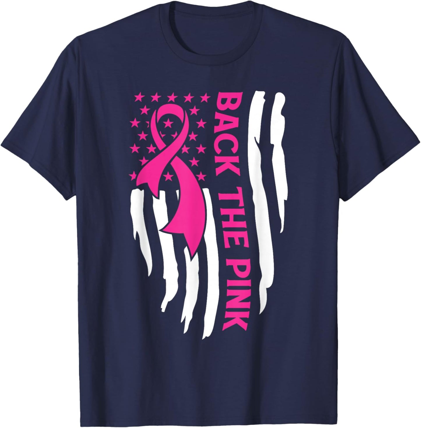 American Flag Back The Pink Breast Cancer Awareness Warrior T-Shirt - T-Shirt | Navy