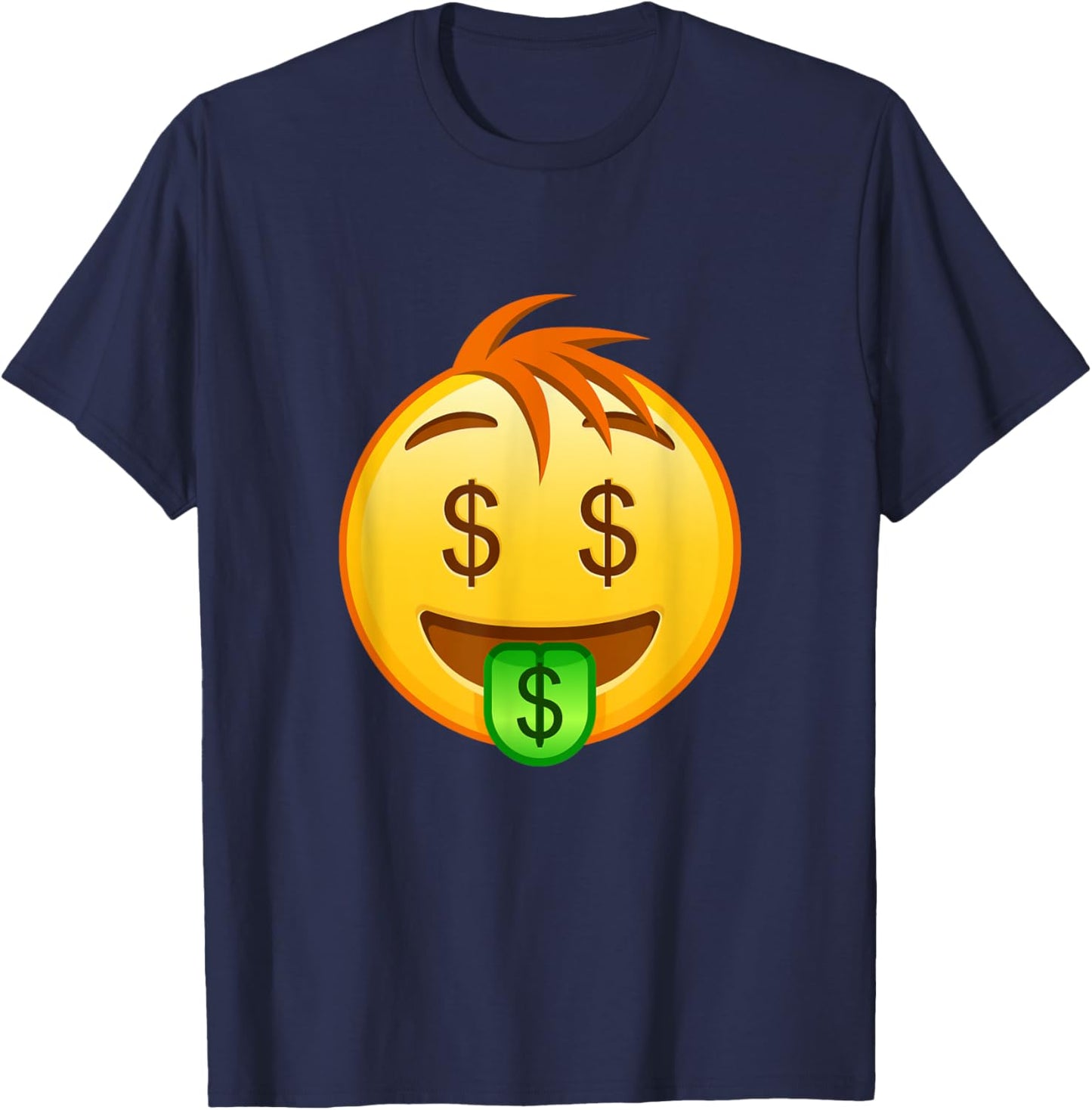 Money Emoticon Mouth Face with Dollar Sign Eyes Rich T-Shirt - T-Shirt | Navy