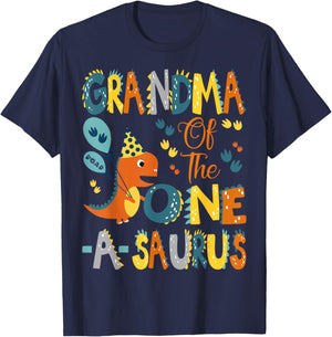Dinosaur T-Rex 1St Birthday Matching Family Grandma Of The One-A-Saurus 1St Birthday Dinosaur Party -Adults, -Kids Black Short Sleeve T-Shirt - T-Shirt | Navy