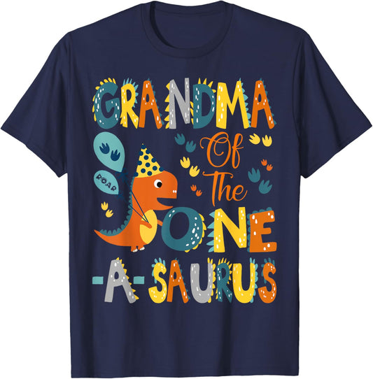 Dinosaur T-Rex 1St Birthday Matching Family Grandma Of The One-A-Saurus 1St Birthday Dinosaur Party -Adults, -Kids Black Short Sleeve T-Shirt - T-Shirt | Navy