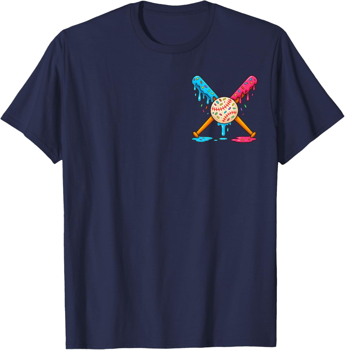 Baseball Boys Ice Cream Drip Front & Back T-Shirt - T-Shirt | Navy