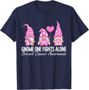 Breast Cancer Awareness Gnomes I Wear Pink Ribbon Support T-Shirt - T-Shirt | Navy