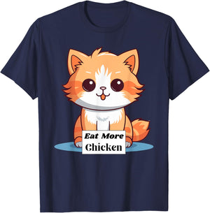 Cute Cat Saying to Eat More Chicken Women Girls Kids T-Shirt - T-Shirt | Navy