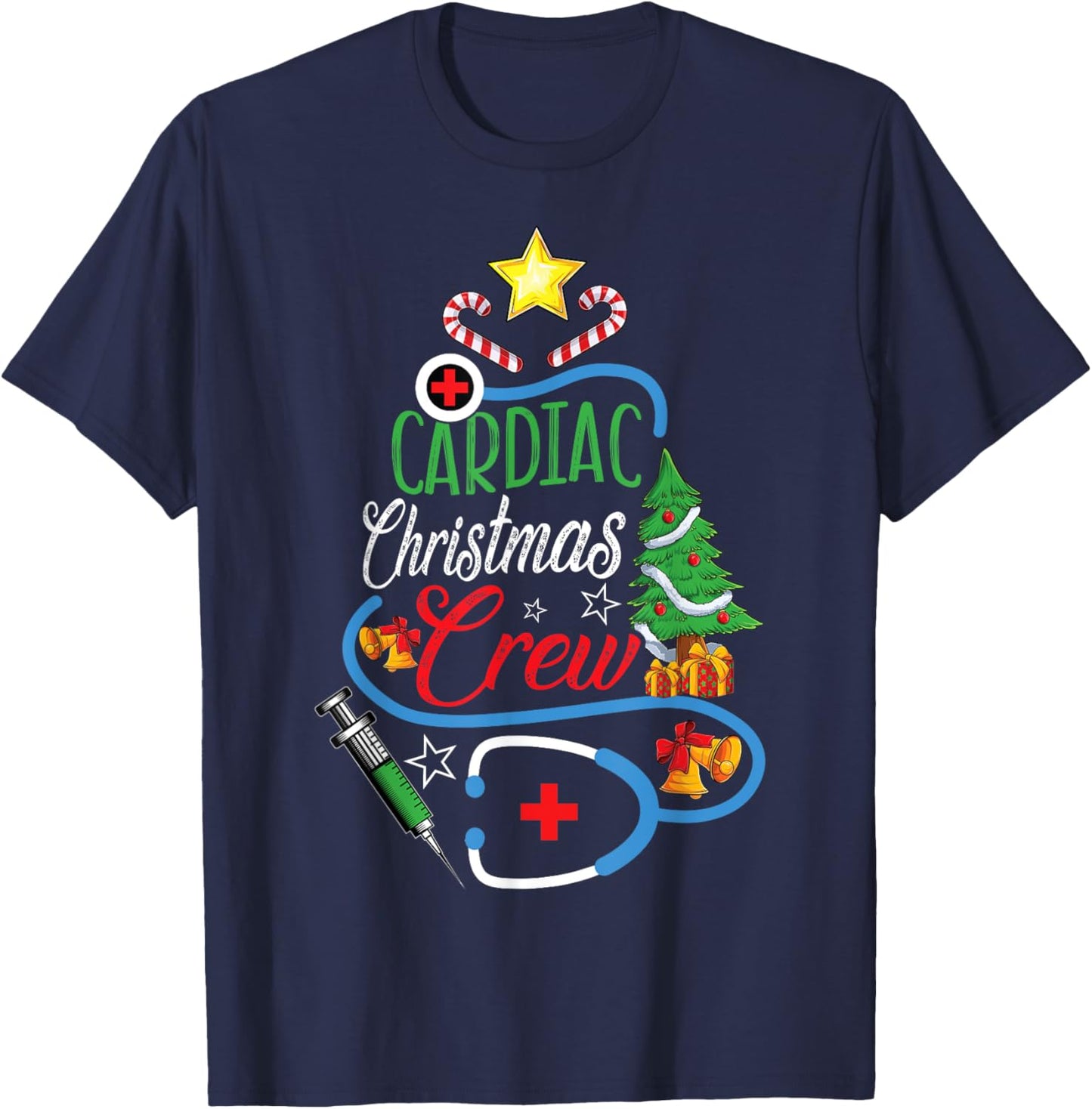 Cardiac Christmas Crew CVICU Cardiology Nurse Christmas T-Shirt - T-Shirt | Navy